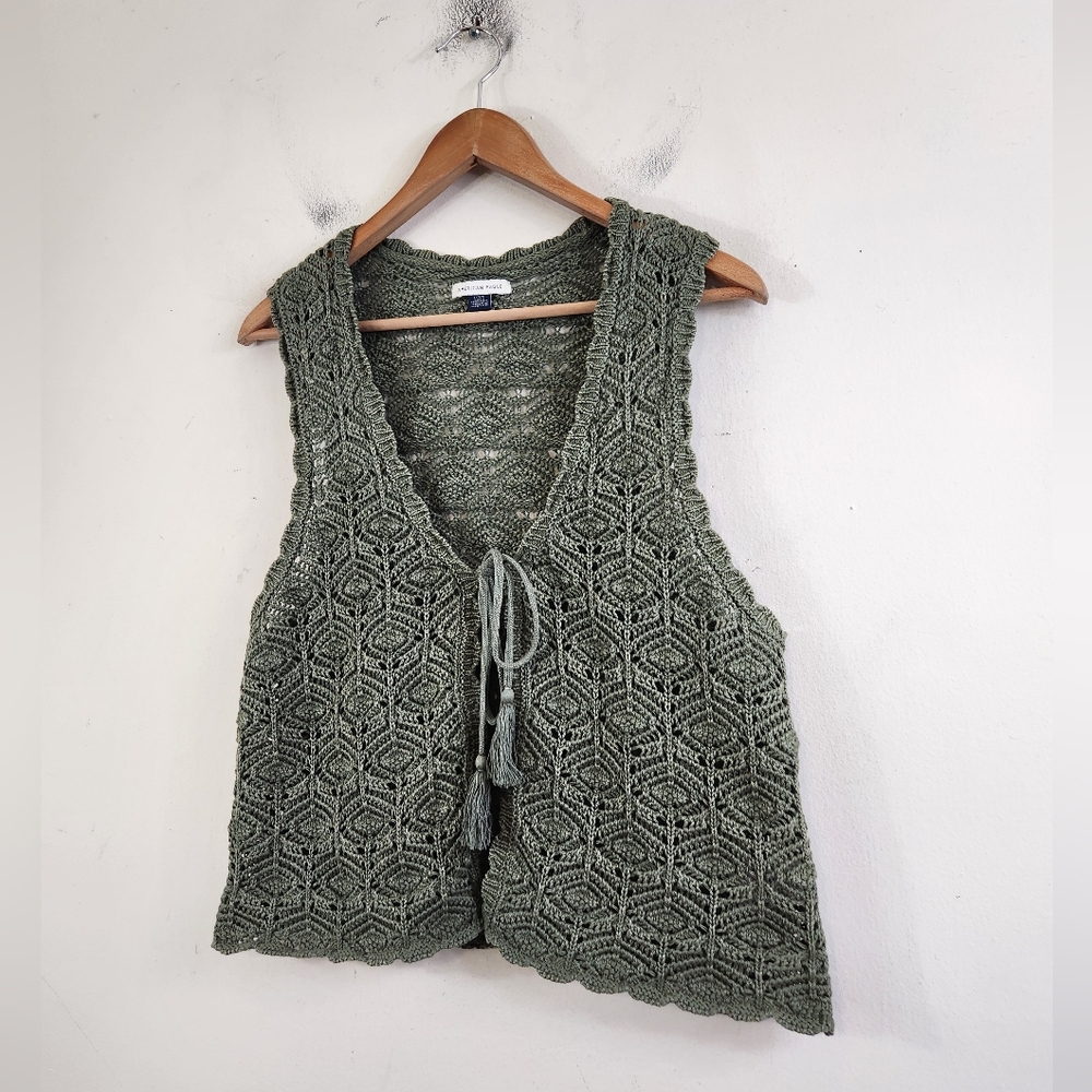 American Eagle Outfitters Olive Green Crochet Knit Vest